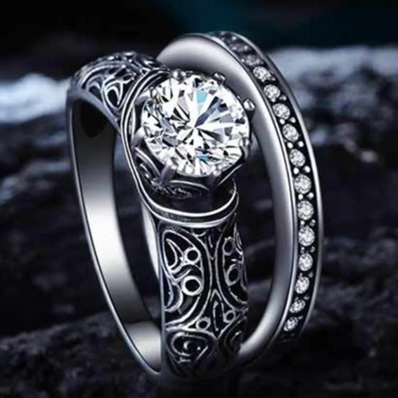 🍁 Trendy Gems Macro Pave Pattern Cubic Carved Vintage Ring for Women, EVGG1415 - Picture 1 of 7